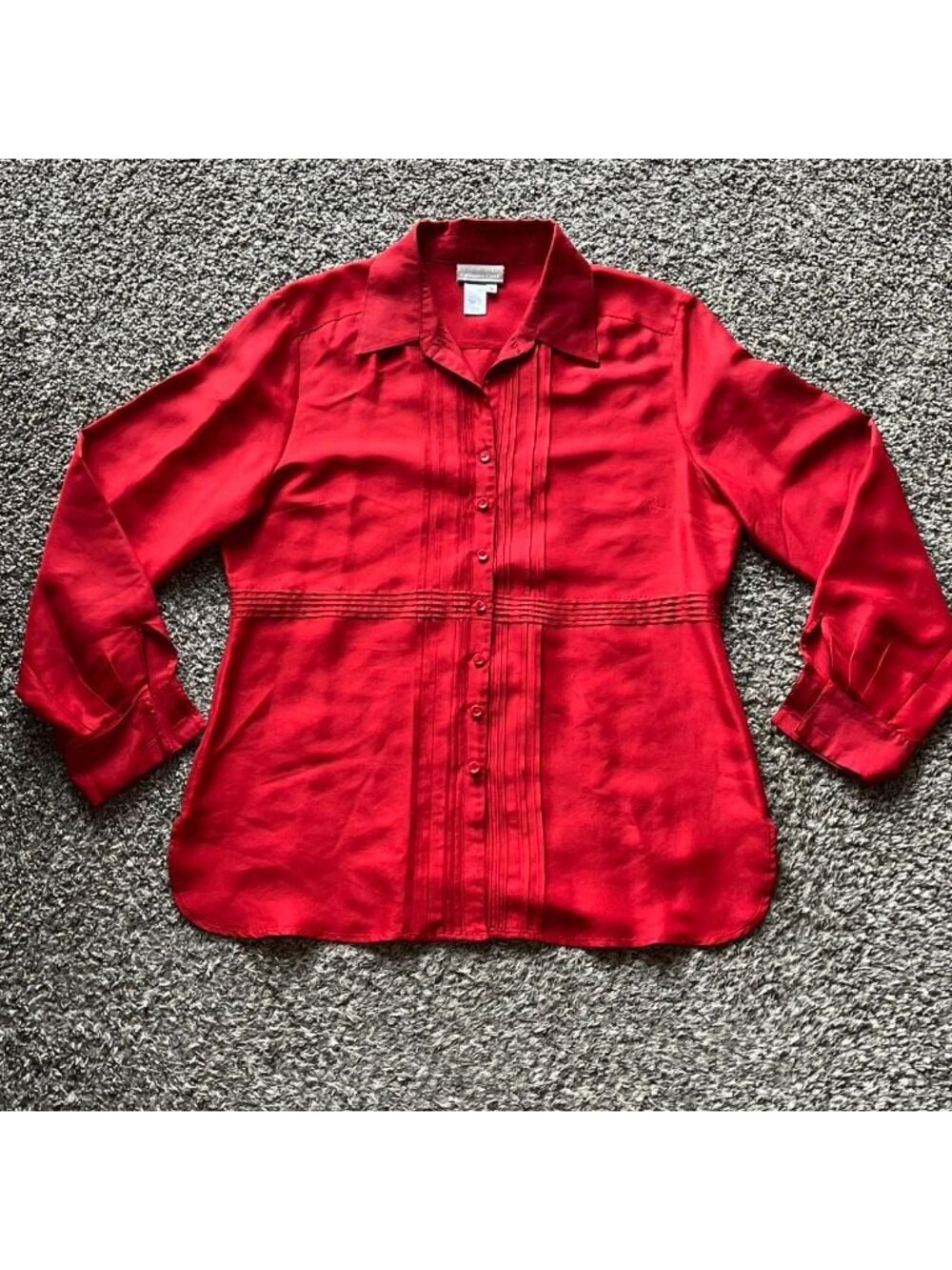 Coldwater Creek Red 100% Silk Blouse Size 14 Pleated Interview Formal Elegant